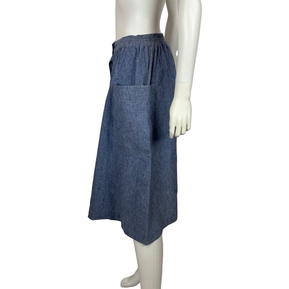 Vintage 80s Chambray Skirt Womens Small Blue Fit & Flare Button Down Hip Pockets - Picture 6 of 10
